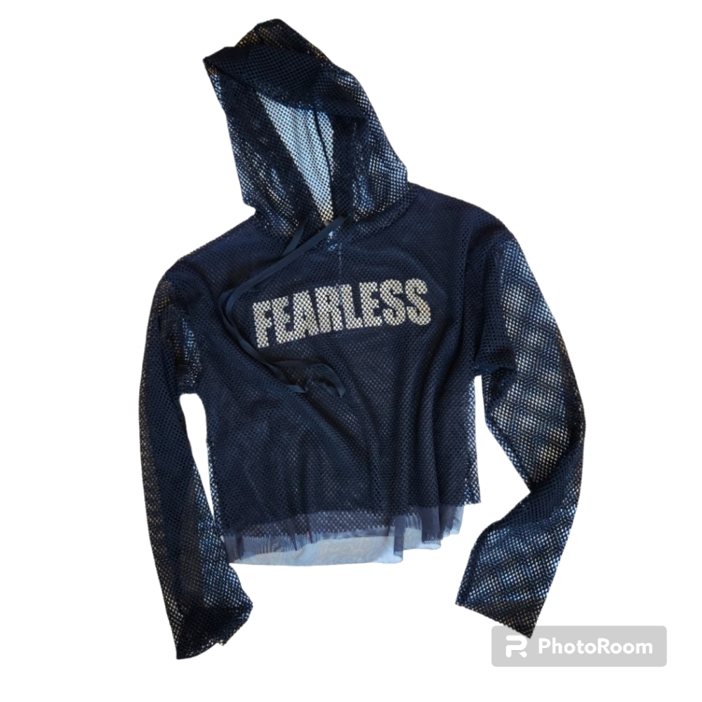 Codigo Black Mesh PullOver Crop Graphic Hoodie  Style# T-4584  Size L
